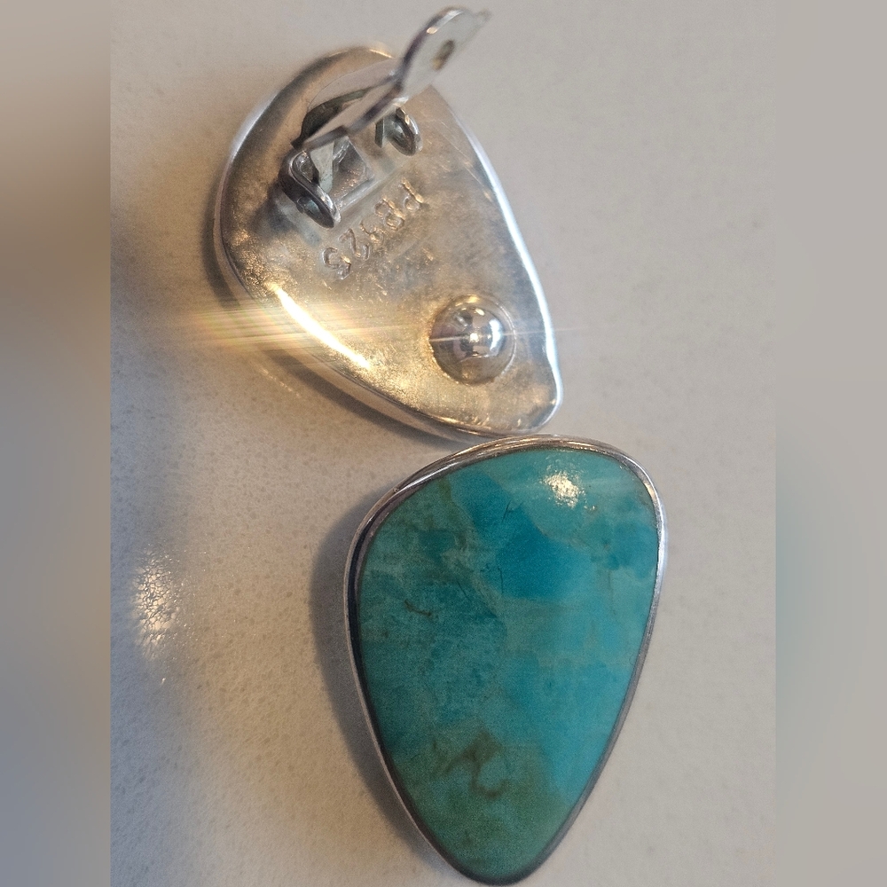 Southwestern Designer Peyote Bird Turquoise 925 Sterling Silver Earrings - Picture 4 of 6